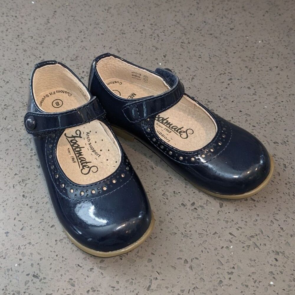 Footmates Navy Blue Mary Jane Shoes Little Girls Size 8 Leather